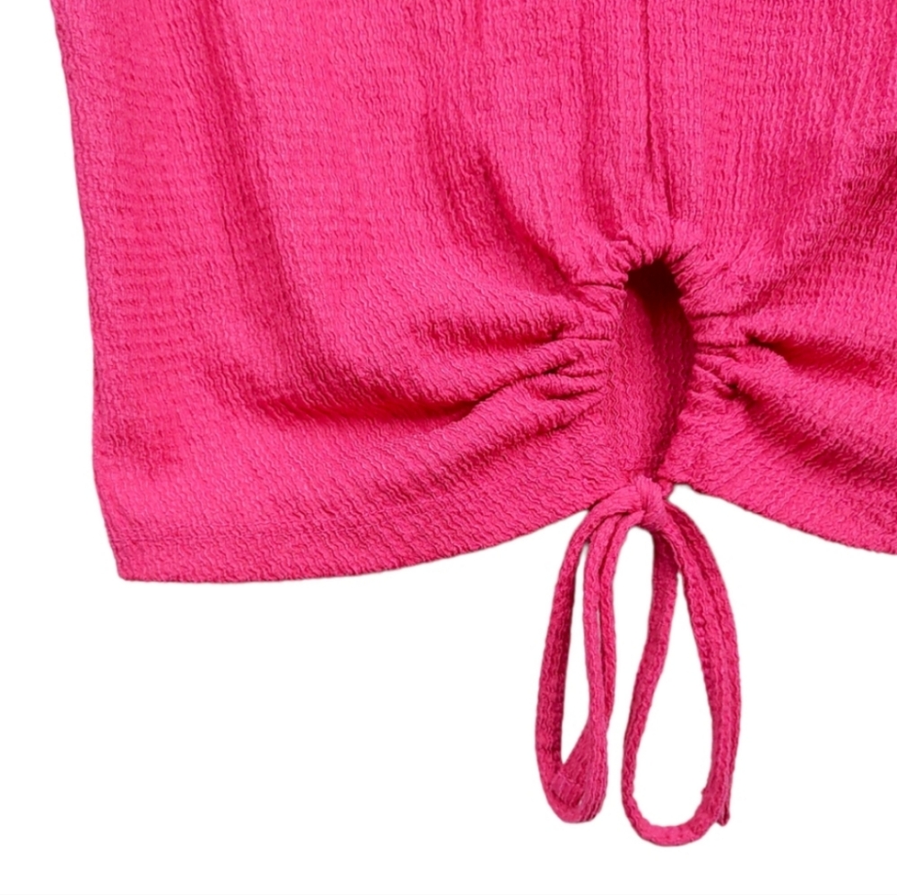 Zara Pink Short Sleeve Drawstring V Neck Relaxed Crop Top Women's Size Small S - Picture 6 of 11